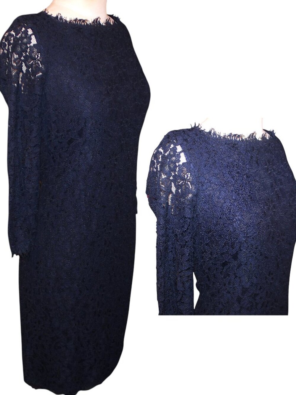 DVF Diane von Furstenberg Zarita Navy Blue Lace Dress Sz 4 - Picture 5 of 13